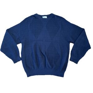 Vintage Christian Dior Sweater Men's XL Navy Blue Cotton Crewneck Argyle 80s